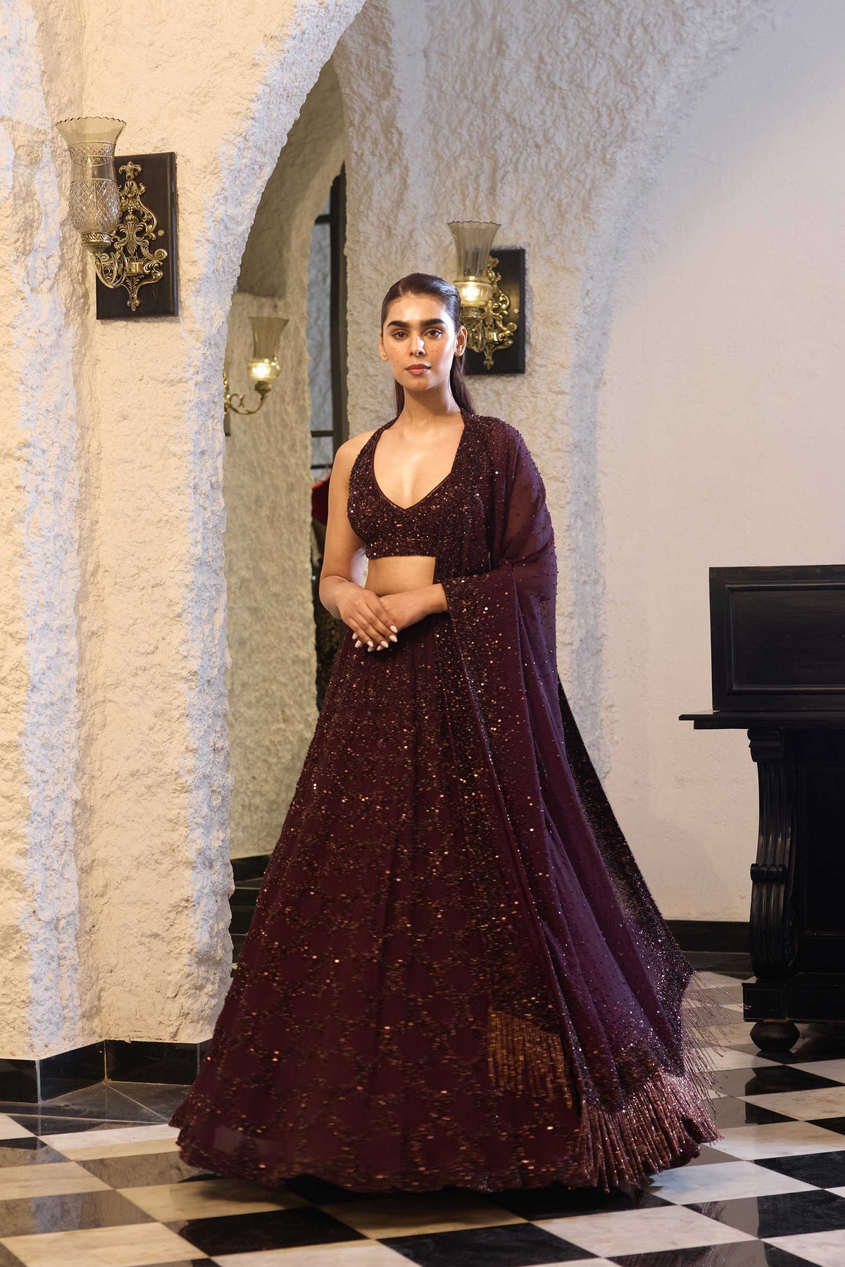 Lehenga Set in Fish Scale Tonal Sequin Embroidery