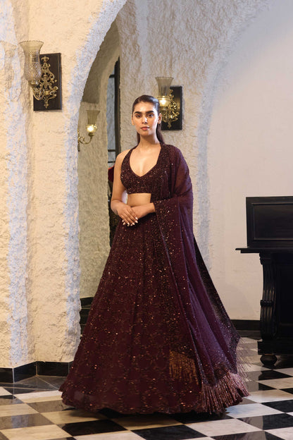 Lehenga Set in Fish Scale Tonal Sequin Embroidery