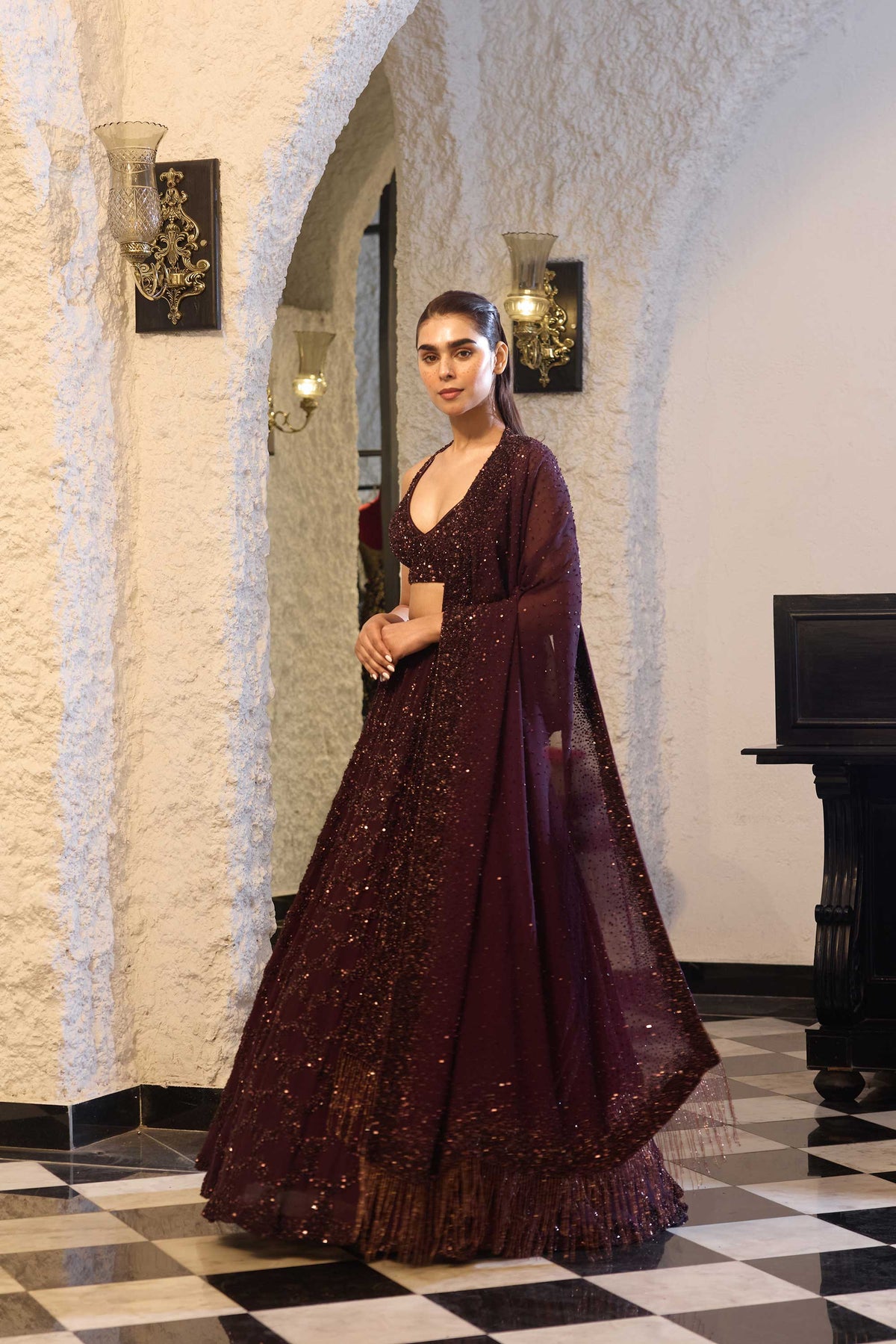 Lehenga Set in Fish Scale Tonal Sequin Embroidery
