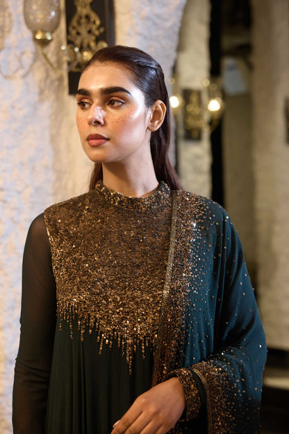 Asymmetric Kurta Set in Line Sequin Embroidery