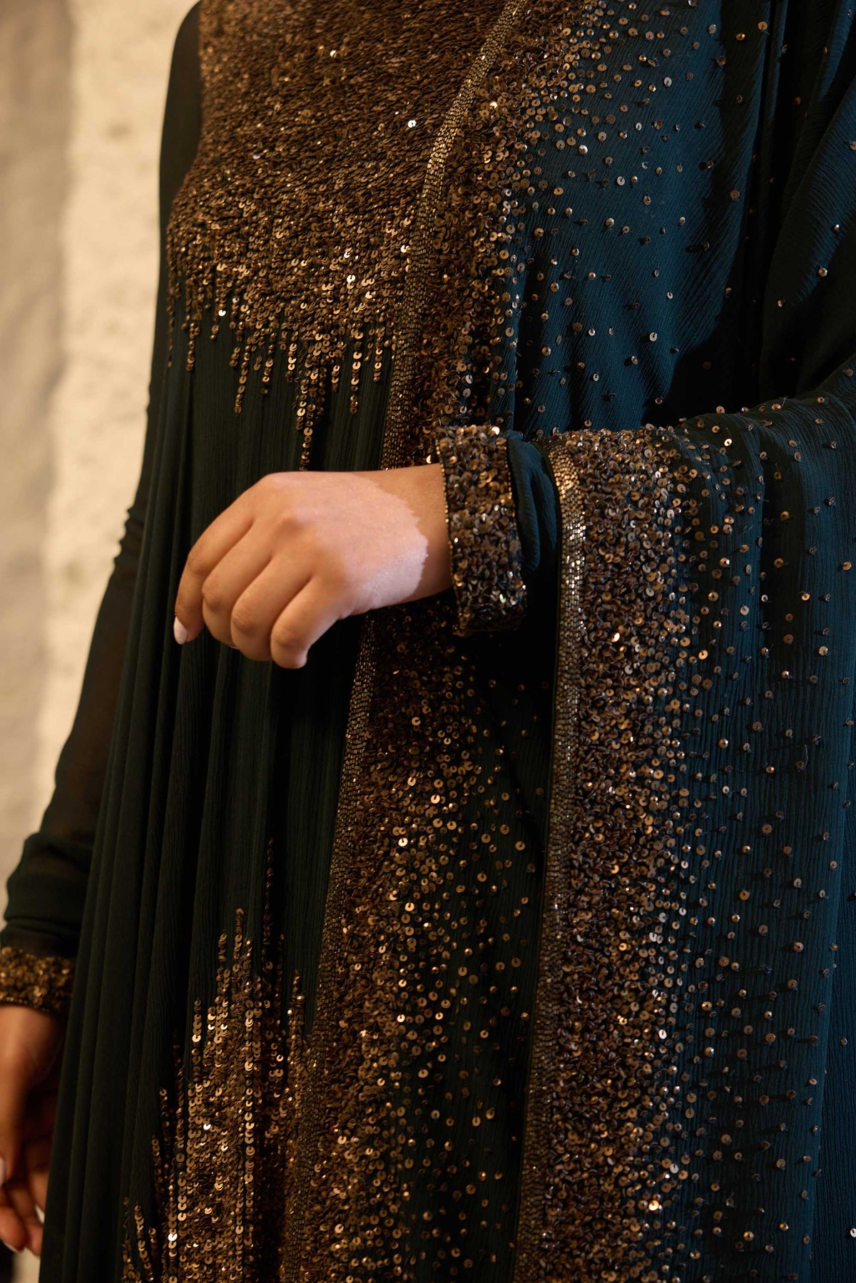 Asymmetric Kurta Set in Line Sequin Embroidery