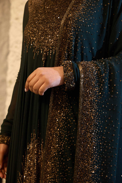 Asymmetric Kurta Set in Line Sequin Embroidery