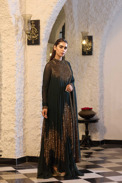 Asymmetric Kurta Set in Line Sequin Embroidery
