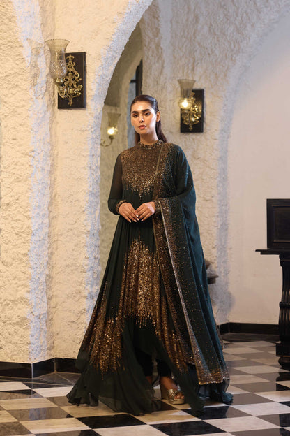 Asymmetric Kurta Set in Line Sequin Embroidery