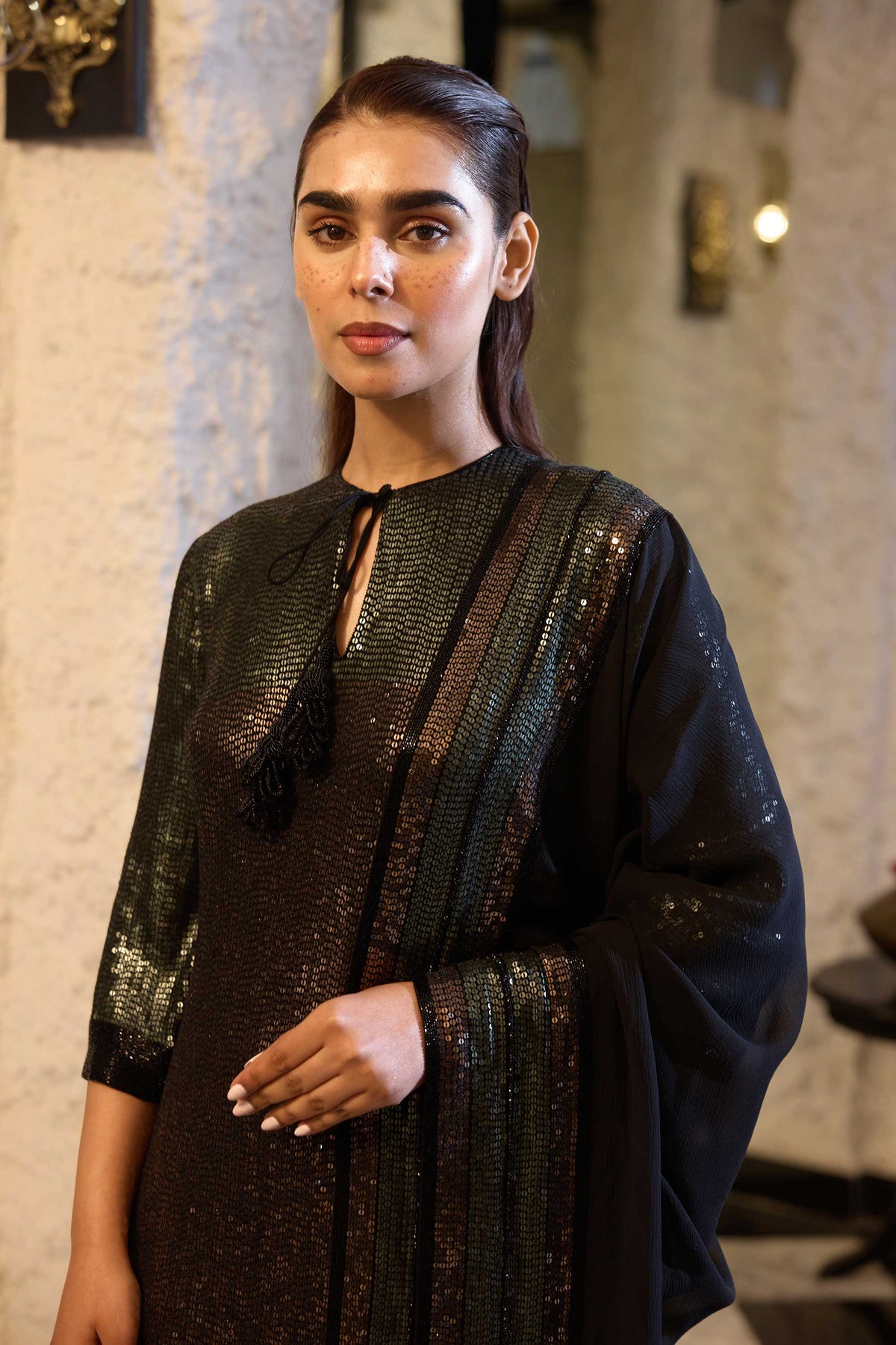 Kurta Set in two tone sequin sheeting embroidery