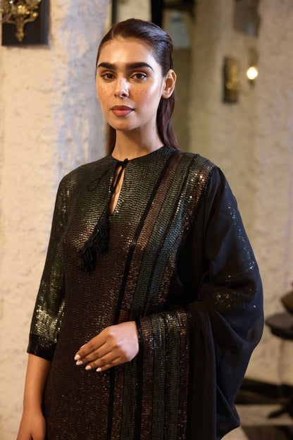 Kurta Set in two tone sequin sheeting embroidery