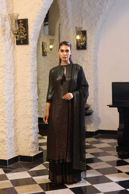Kurta Set in two tone sequin sheeting embroidery