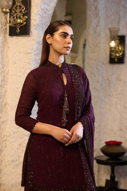 Sharara Set in Tonal Sprinkle sequin Embroidery