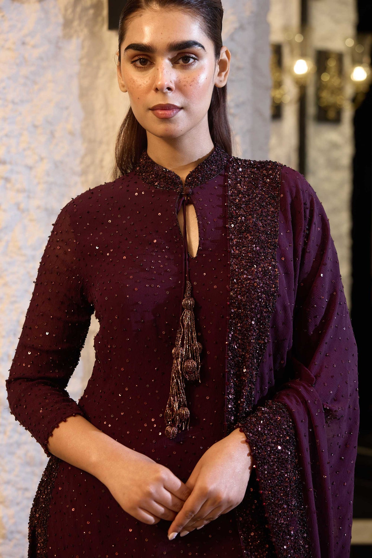 Sharara Set in Tonal Sprinkle sequin Embroidery