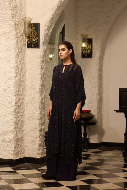Kaftan set in tonal sprinkle sequin embroidery