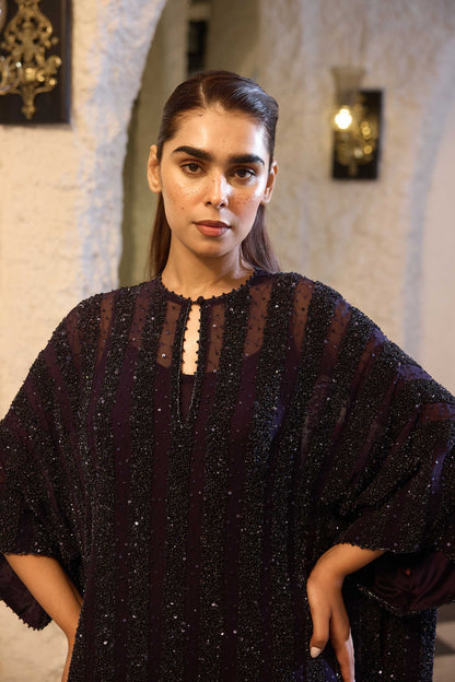 Kaftan set in tonal sprinkle sequin embroidery