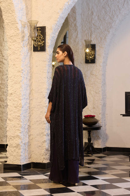 Kaftan set in tonal sprinkle sequin embroidery