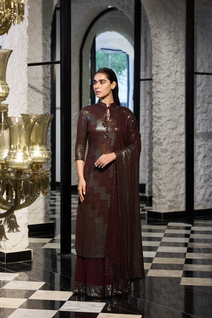 Kurta set in  three tone sequin sheeting embroidery