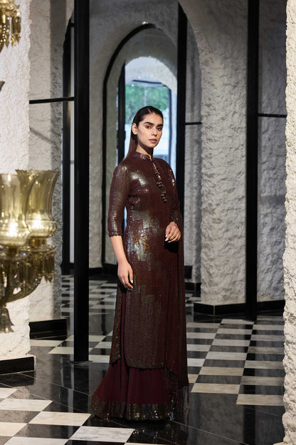 Kurta set in  three tone sequin sheeting embroidery