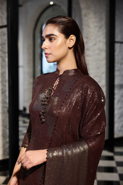 Kurta set in  three tone sequin sheeting embroidery