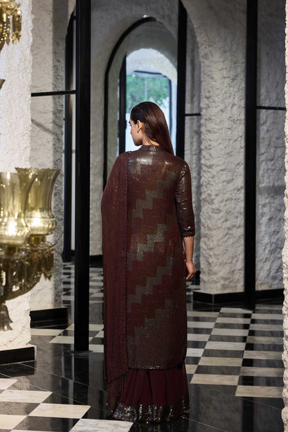 Kurta set in  three tone sequin sheeting embroidery