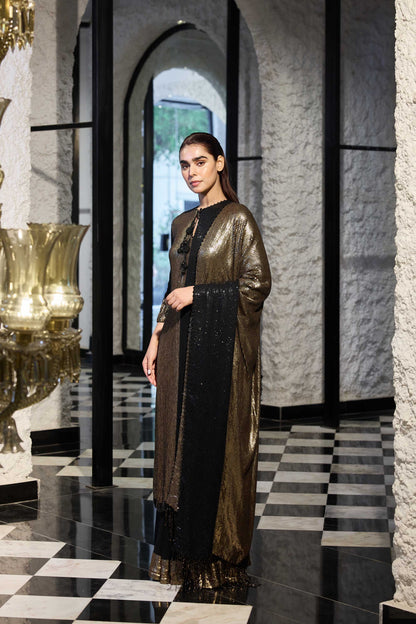 Kurta Set in Gold & Tonal Sequin Sheeting Embroidery