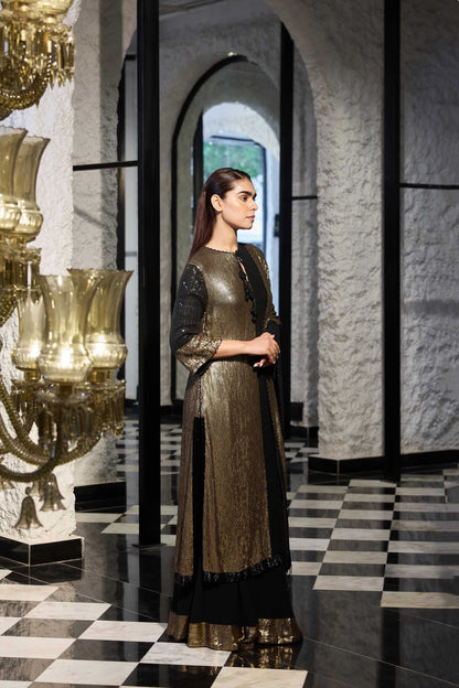 Kurta Set in Gold & Tonal Sequin Sheeting Embroidery