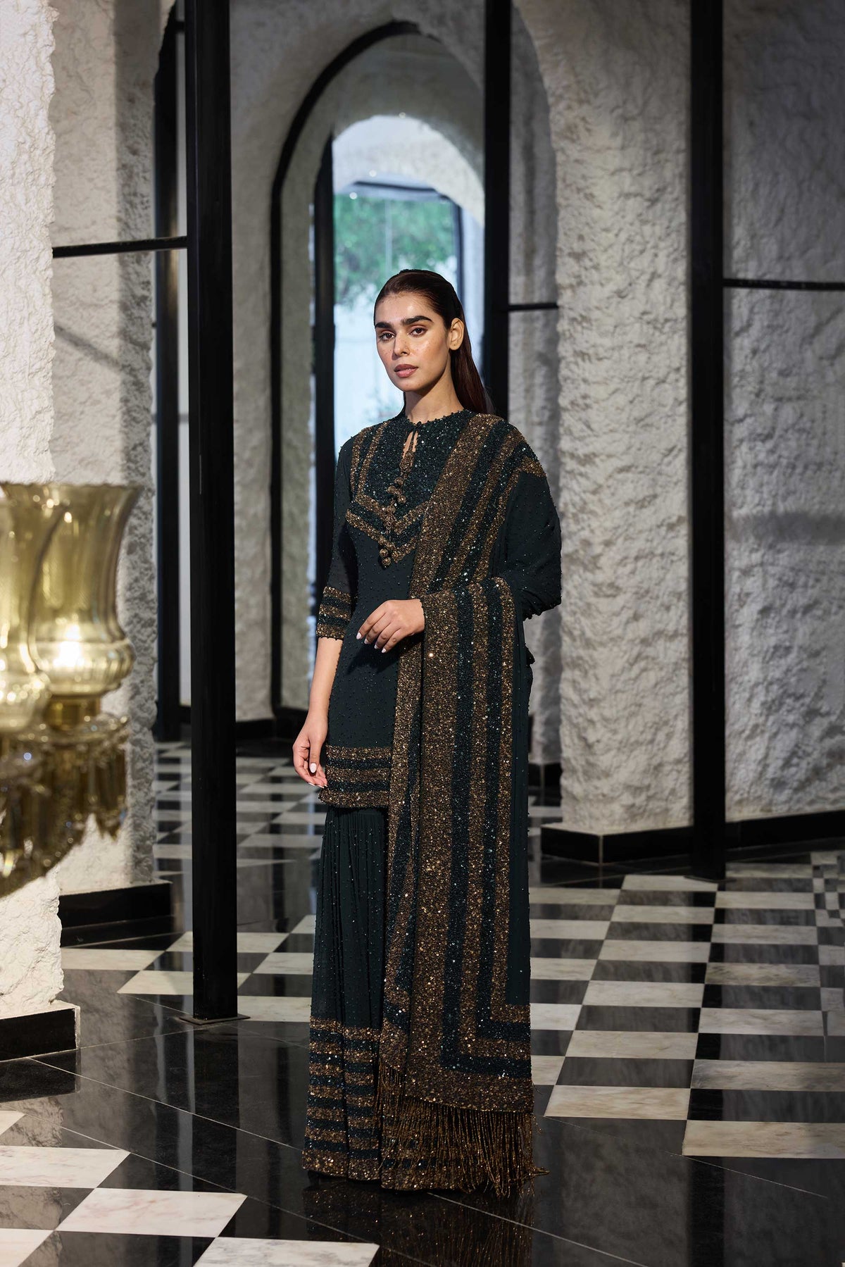 Gharara Set in Double Border Sequin Embroidery