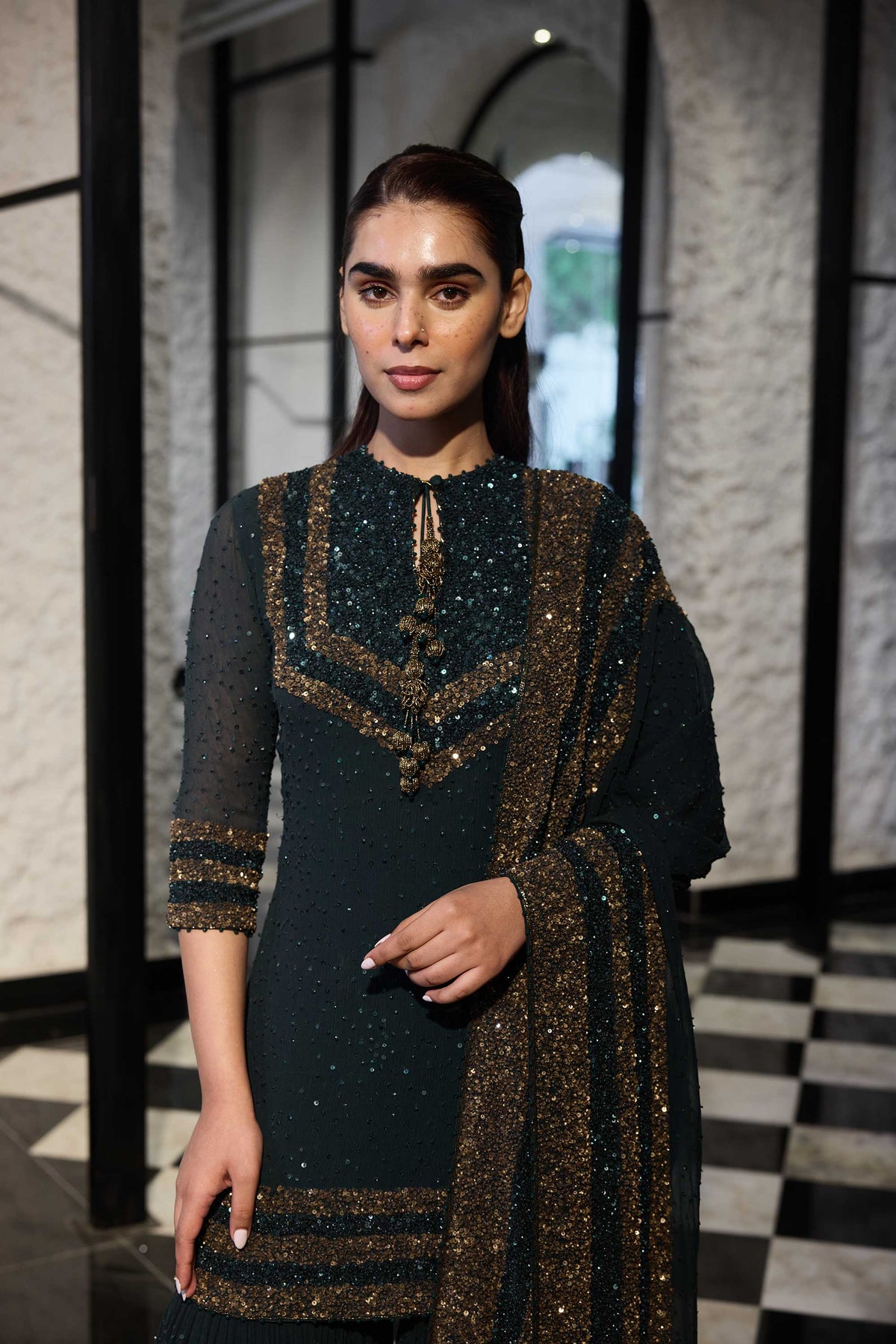 Gharara Set in Double Border Sequin Embroidery