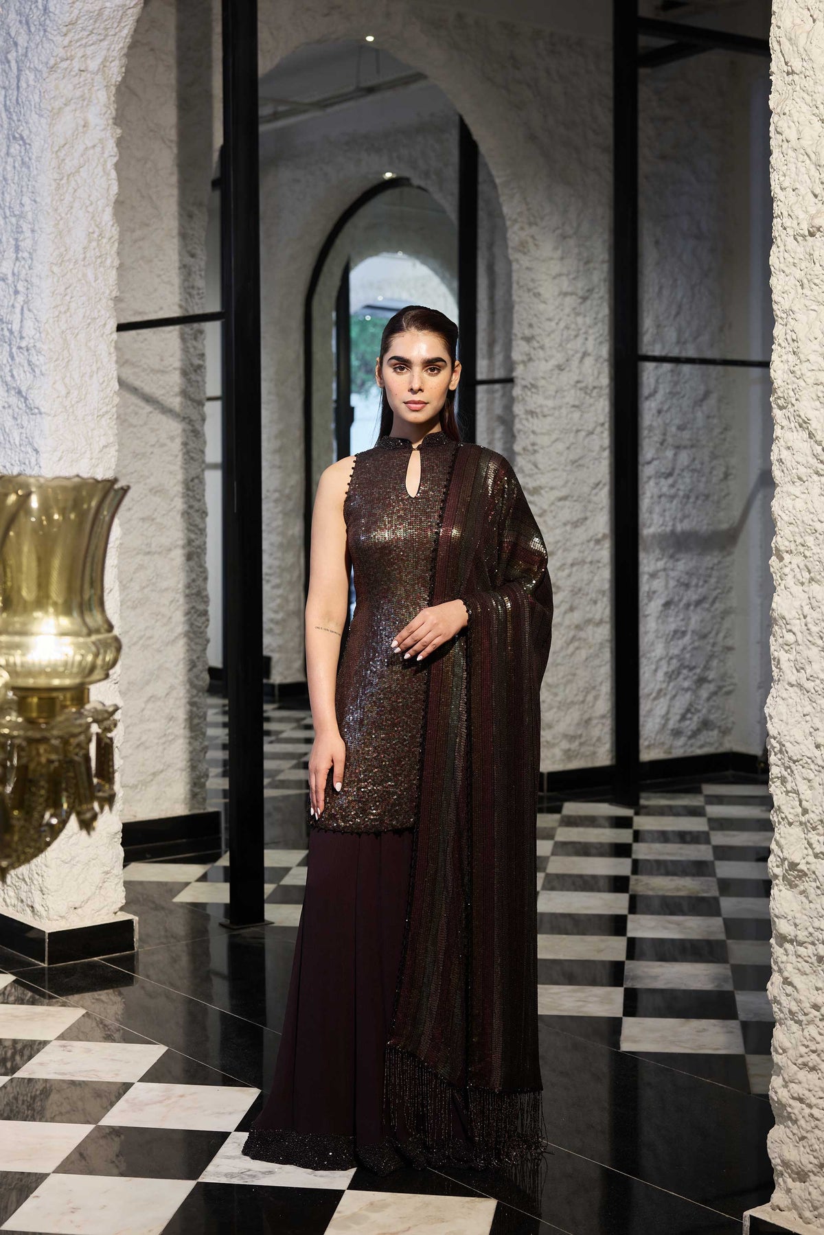 Sharara Set in Four Tone sheeting sequin Embroidery