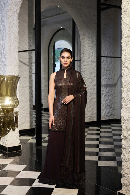 Sharara Set in Four Tone sheeting sequin Embroidery