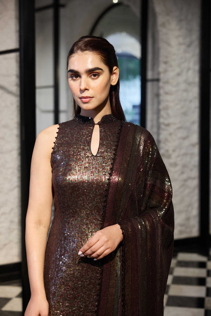 Sharara Set in Four Tone sheeting sequin Embroidery