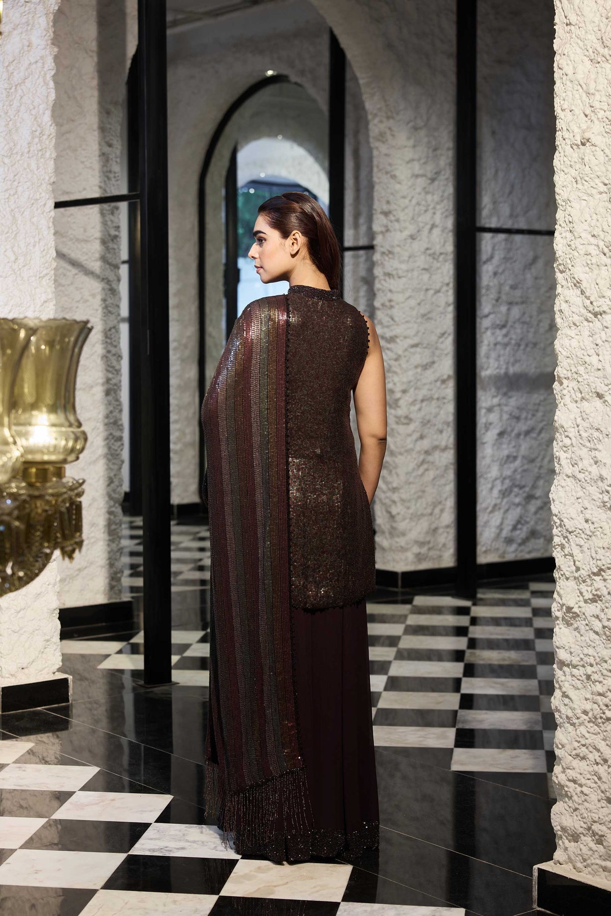 Sharara Set in Four Tone sheeting sequin Embroidery