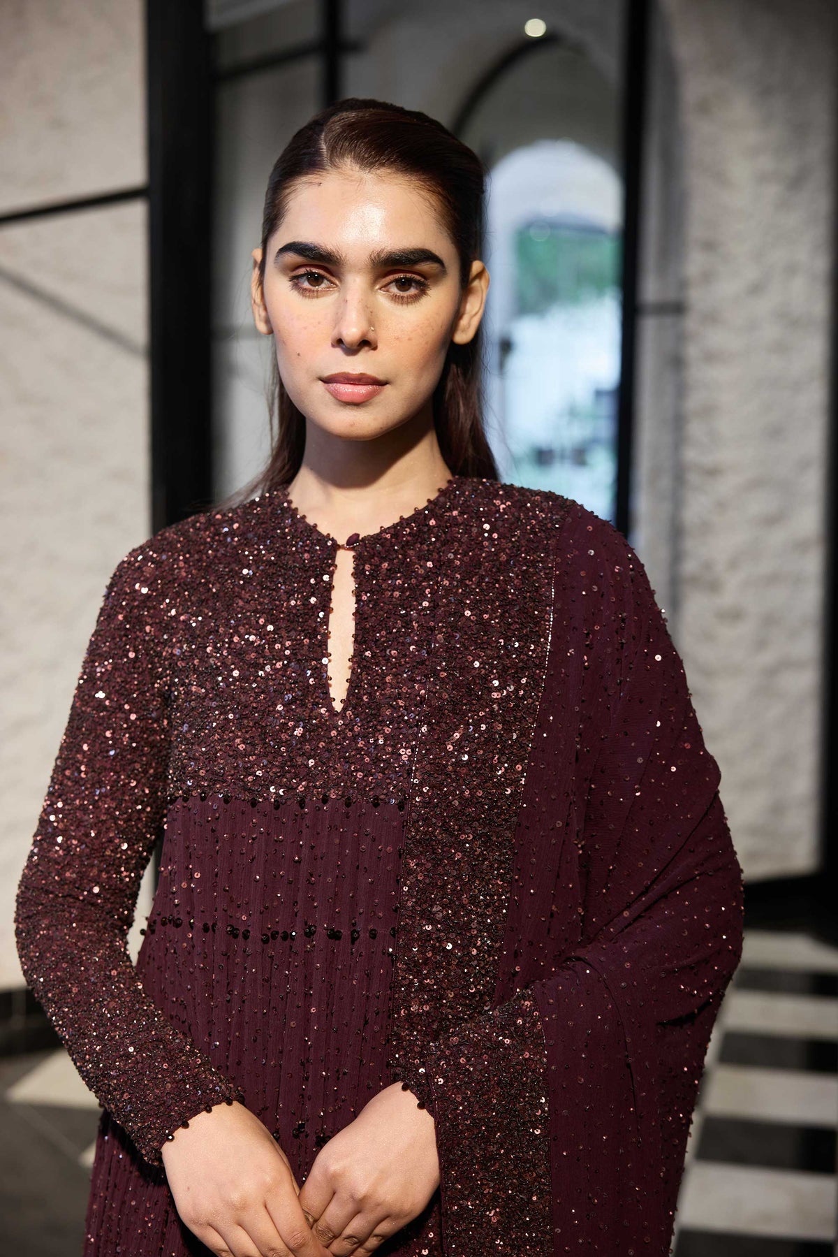 Kurta Set in tonął sequin sprinkle embroidery