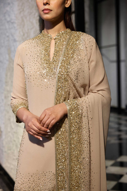 Gharara Set in Light Gold Sprinkle Sequin Embroidery