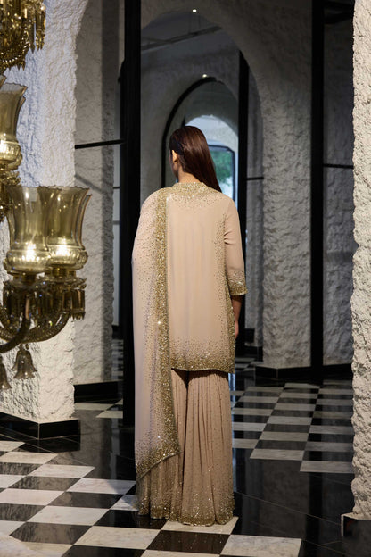 Gharara Set in Light Gold Sprinkle Sequin Embroidery