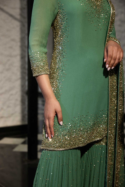 Gharara Set in Light Gold Sprinkle Sequin Embroidery