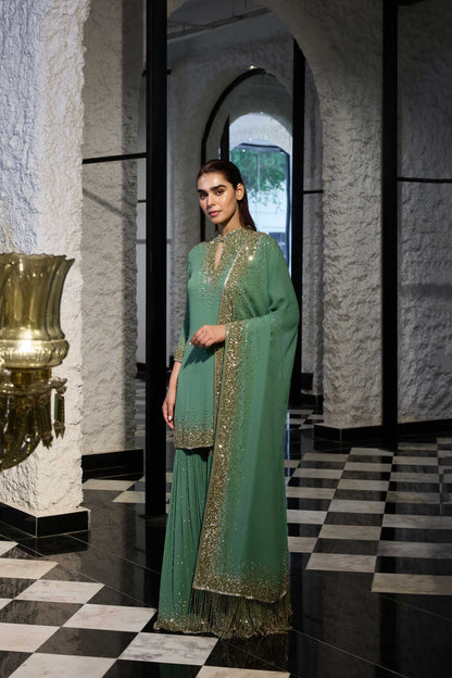Gharara Set in Light Gold Sprinkle Sequin Embroidery