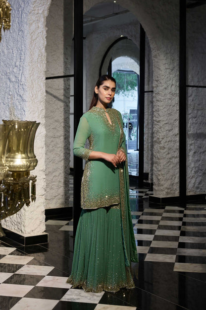 Gharara Set in Light Gold Sprinkle Sequin Embroidery