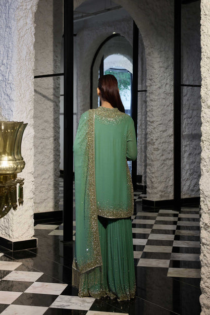 Gharara Set in Light Gold Sprinkle Sequin Embroidery