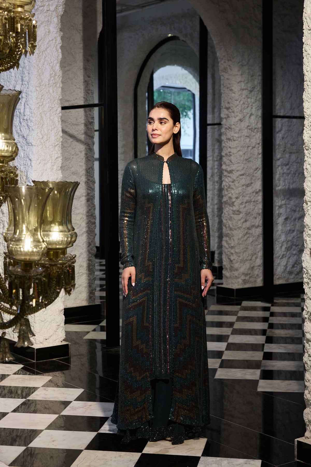 Jacket Set in Four Tone sequin Embroidery