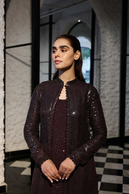 Jacket Set in two Tone Sequin Sheeting  Embroidery