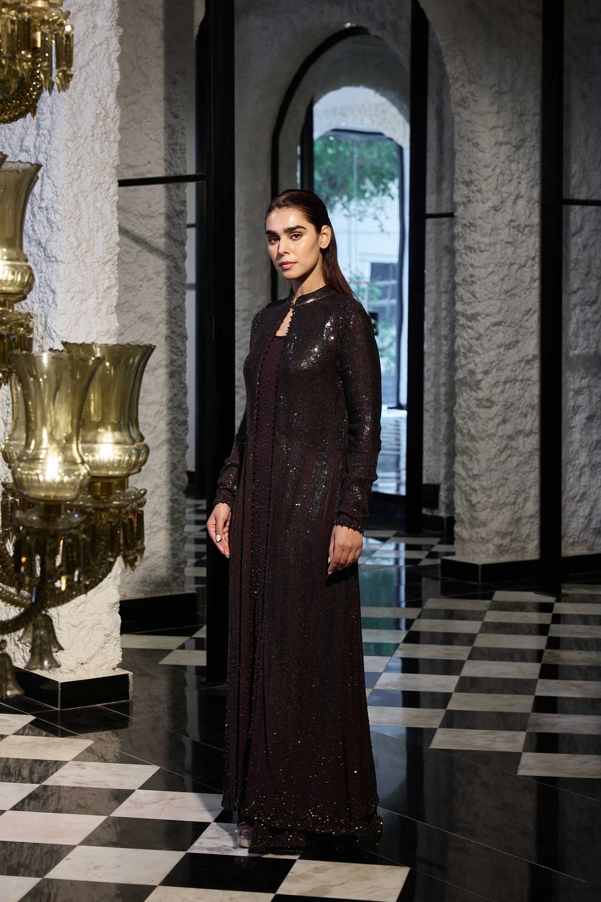 Jacket Set in two Tone Sequin Sheeting  Embroidery