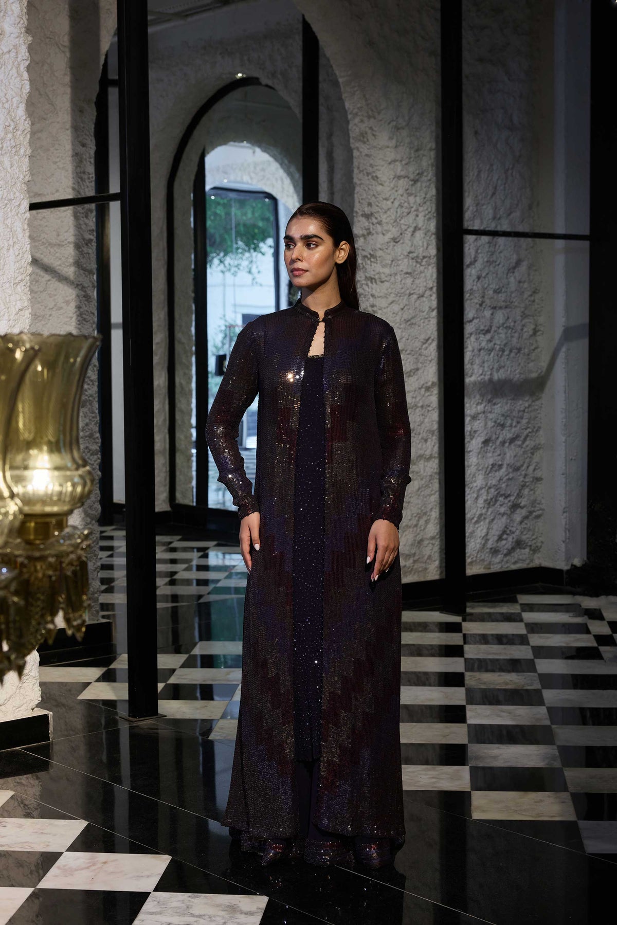 Jacket Set in Four Tone sequin Embroidery