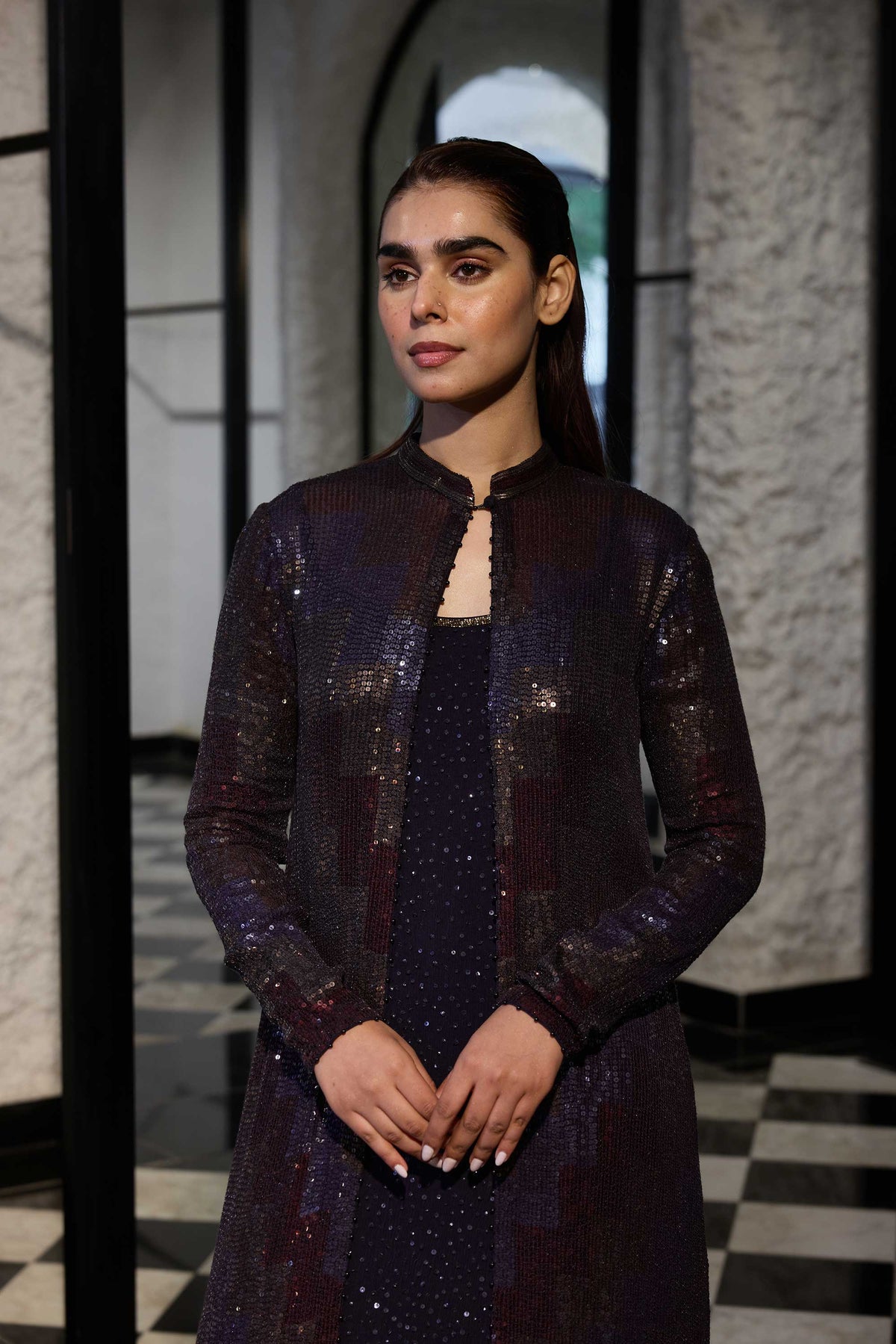 Jacket Set in Four Tone sequin Embroidery