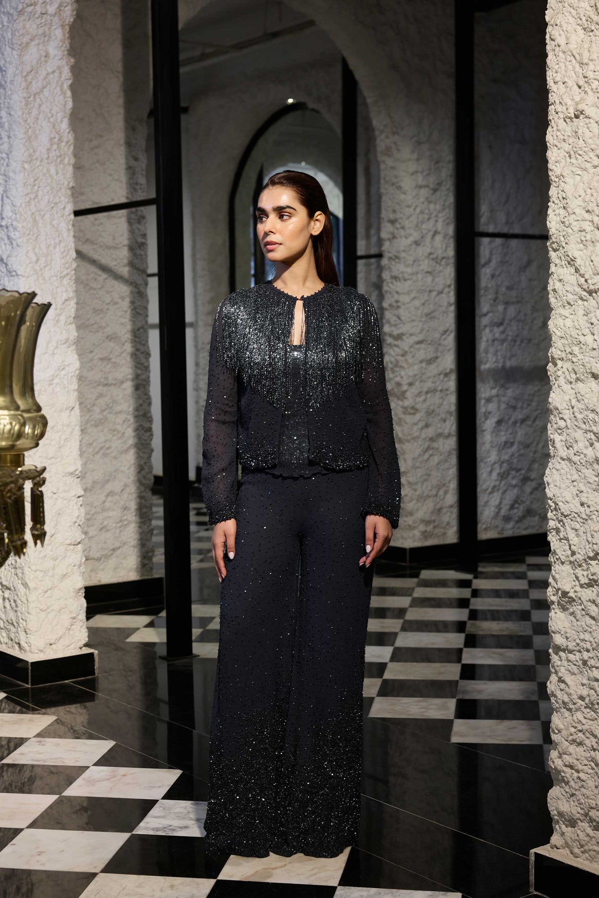 Jacket Set in tonal sequin and cutdana Embroidery