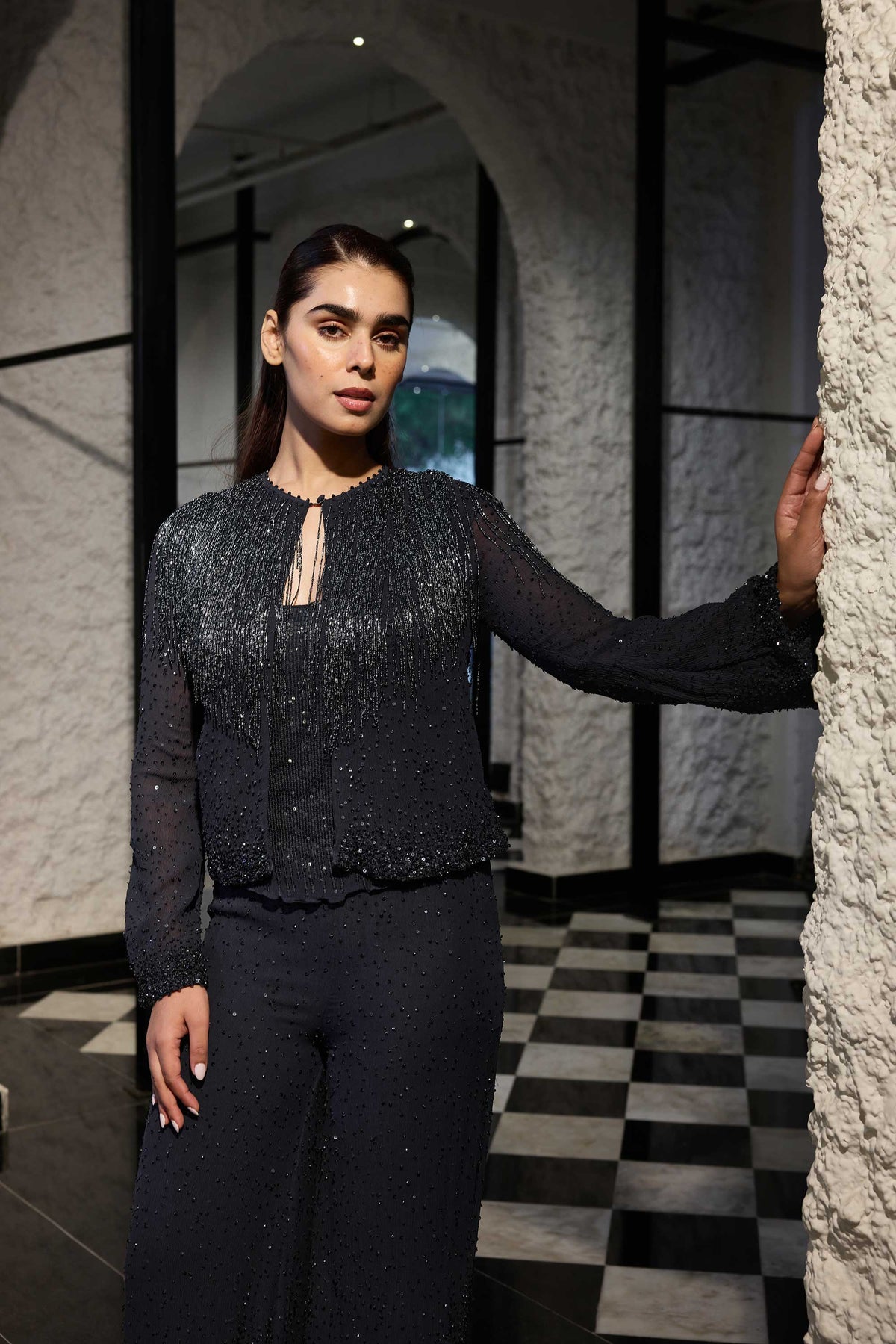 Jacket Set in tonal sequin and cutdana Embroidery