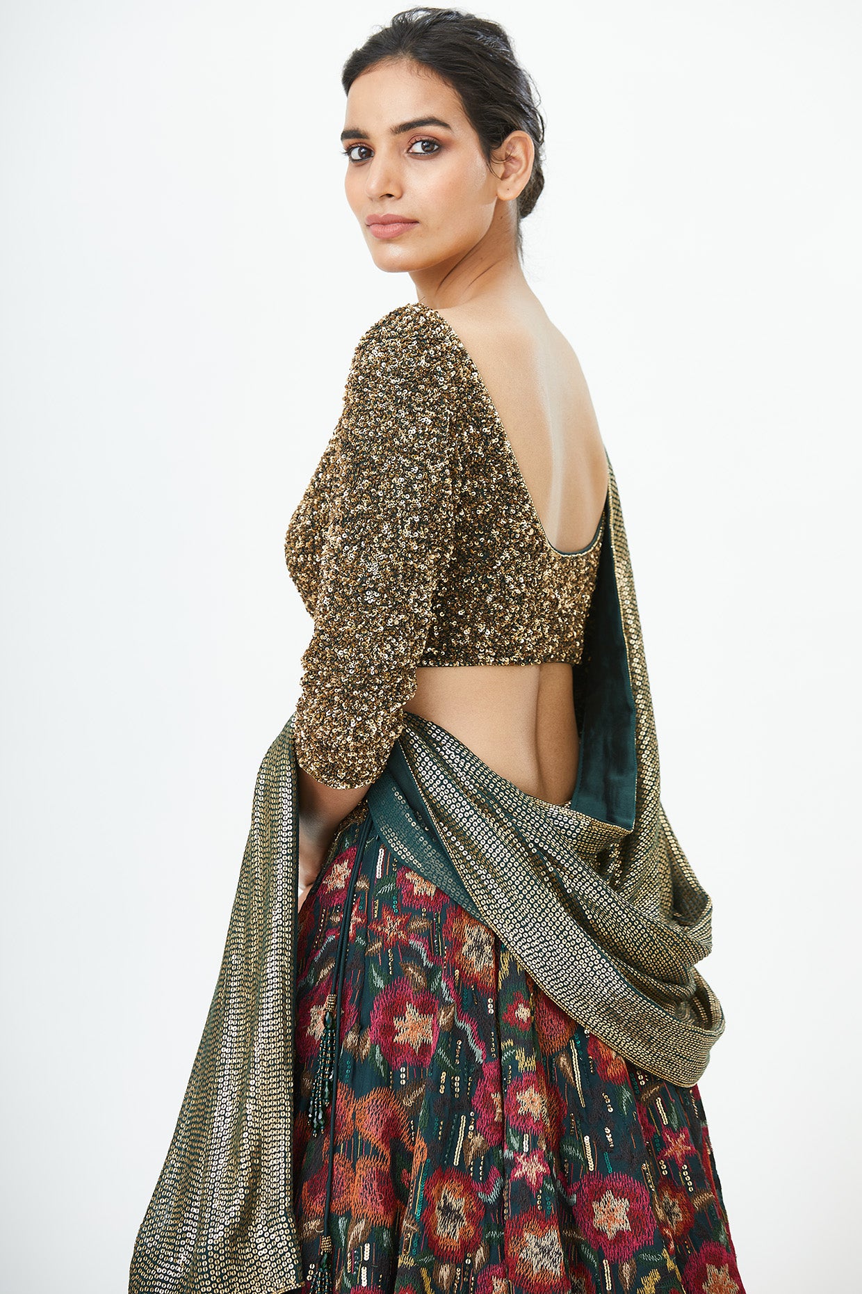 Lehenga Set in Ikkat Motifs Thread Embroidery