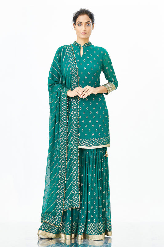 Gharara Set with Bandini inspired gold sequin Embroidery