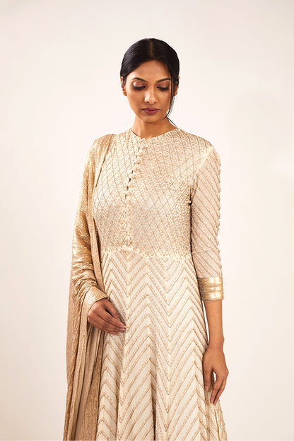 Anarkali Kurta Set in Gołd Sequin Embroidery