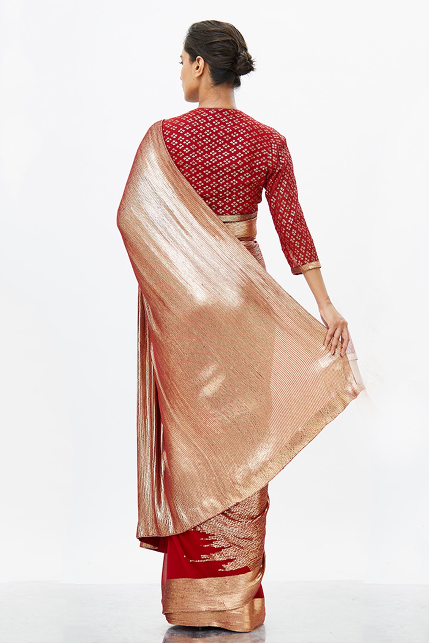 Sari Set in Gold Sequin Sheeted Palloo