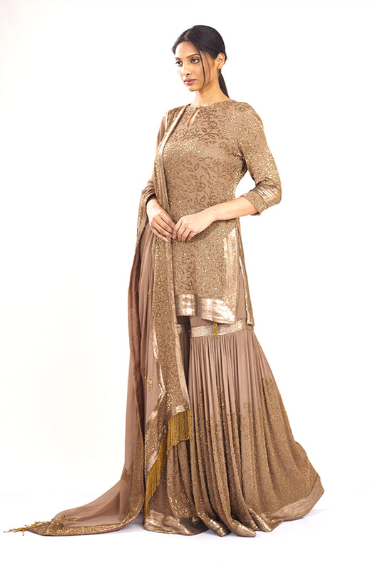 Gharara Set in Spiral Bead Work Embroidery