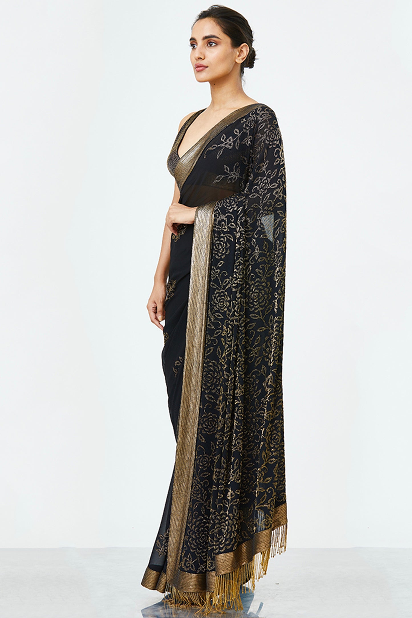 Sari Set in Spiral Bead Work and Sequin Embroidery