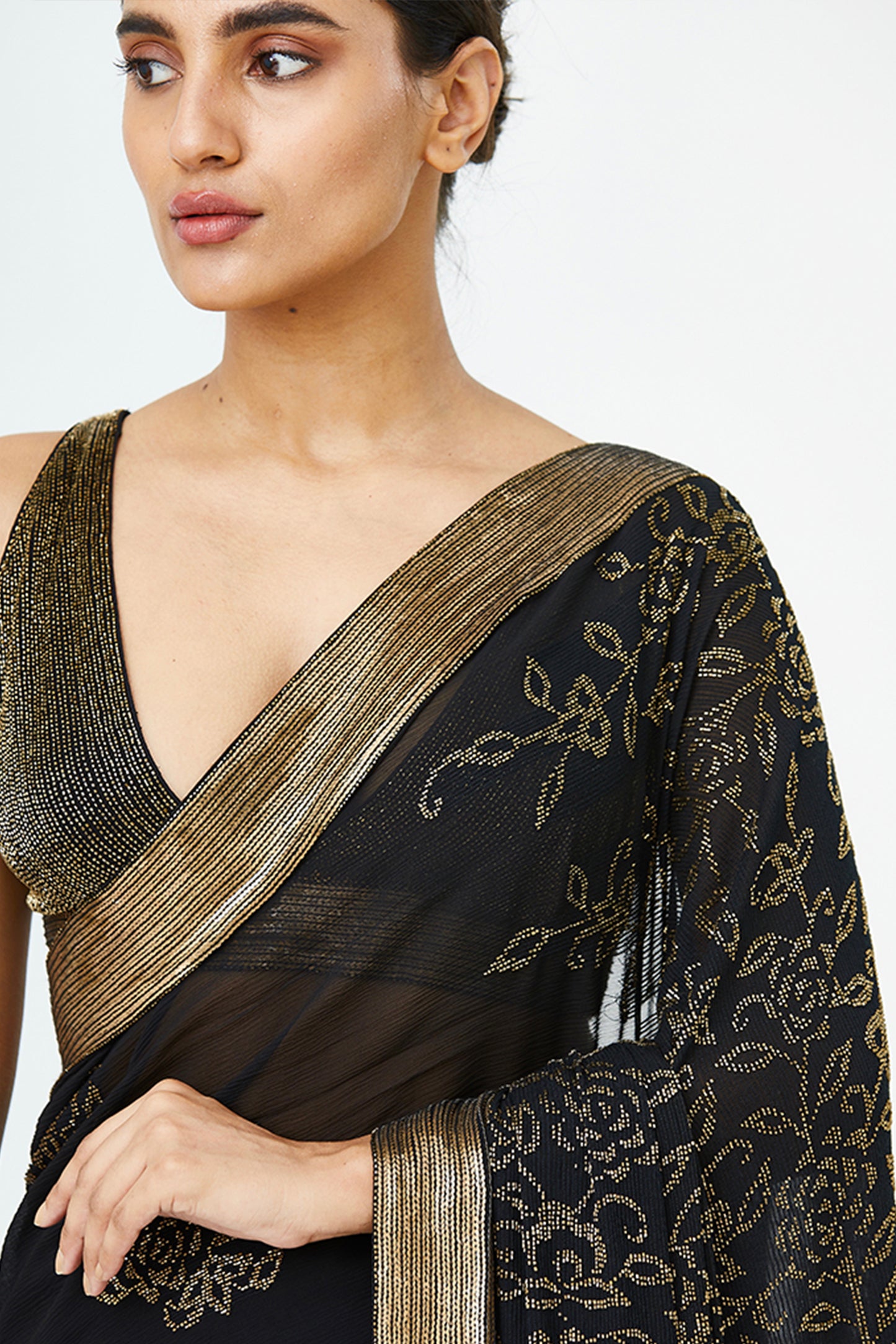 Sari Set in Spiral Bead Work and Sequin Embroidery