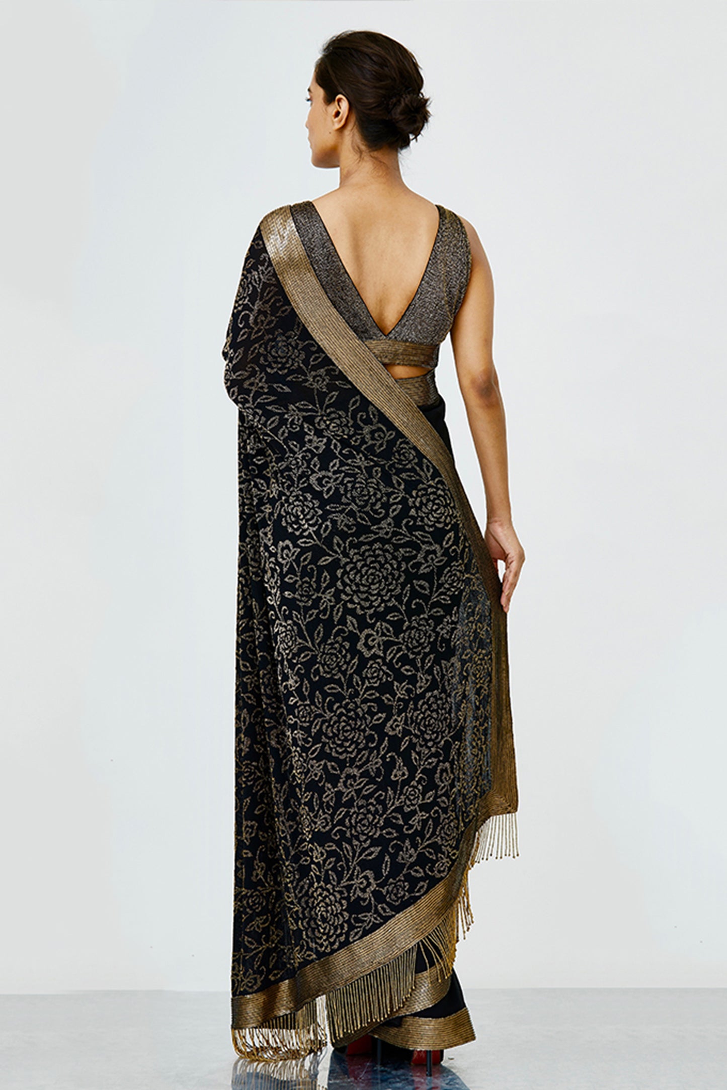 Sari Set in Spiral Bead Work and Sequin Embroidery